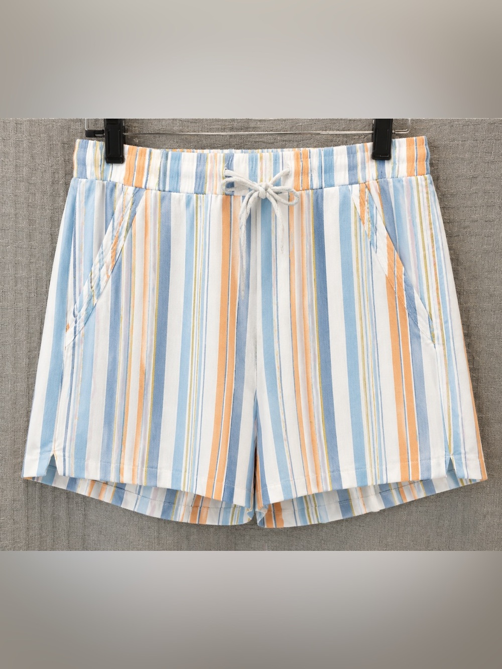 Briggs New York Linen Blend Striped Pull-On Shorts Blue Orange Coastal Beach